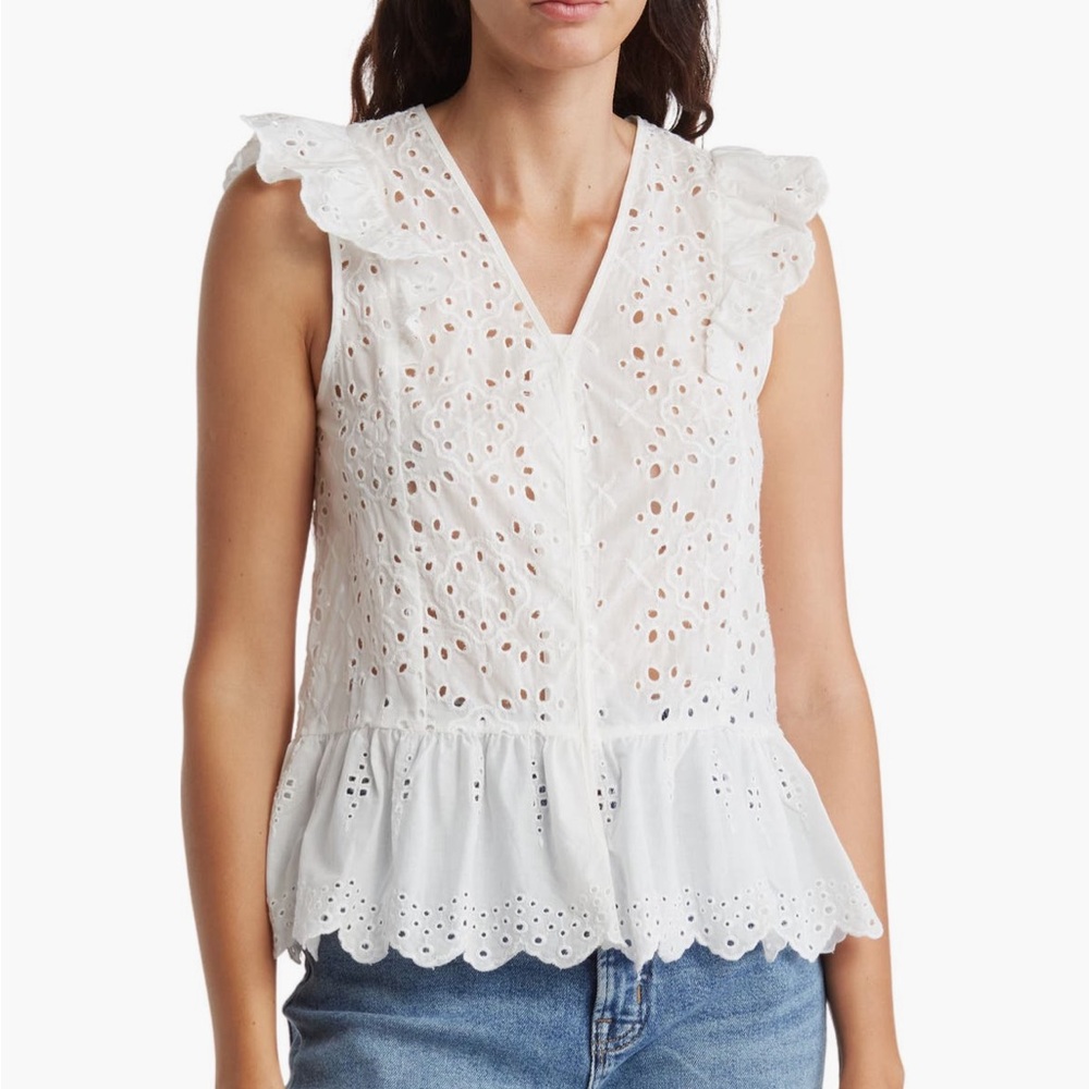 White Eyelet Sleeveless Top
